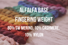 Load image into Gallery viewer, Dyed to Order Tonals • Alfalfa Base • 80% Superwash Merino, 10% Cashmere, 10% Nylon • Fingering Weight