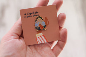 Knitting a Scarf Enamel Pin